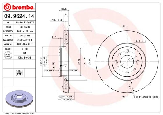BREMBO 09.9624.14 Brake Disc