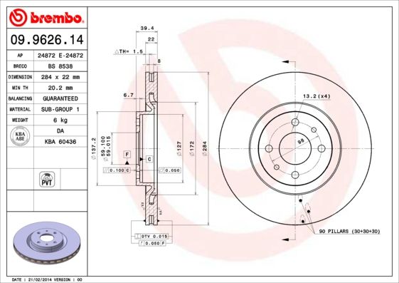 BREMBO 09.9626.14 Brake Disc