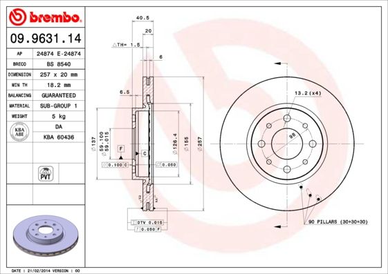 BREMBO 09.9631.14 Brake Disc