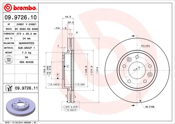 BREMBO 09.9726.10 Brake Disc