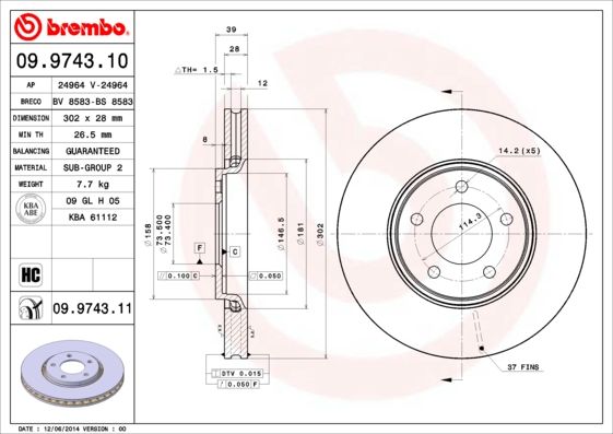 BREMBO 09.9743.10 Brake Disc