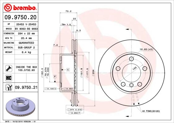 BREMBO 09.9750.21 Brake Disc