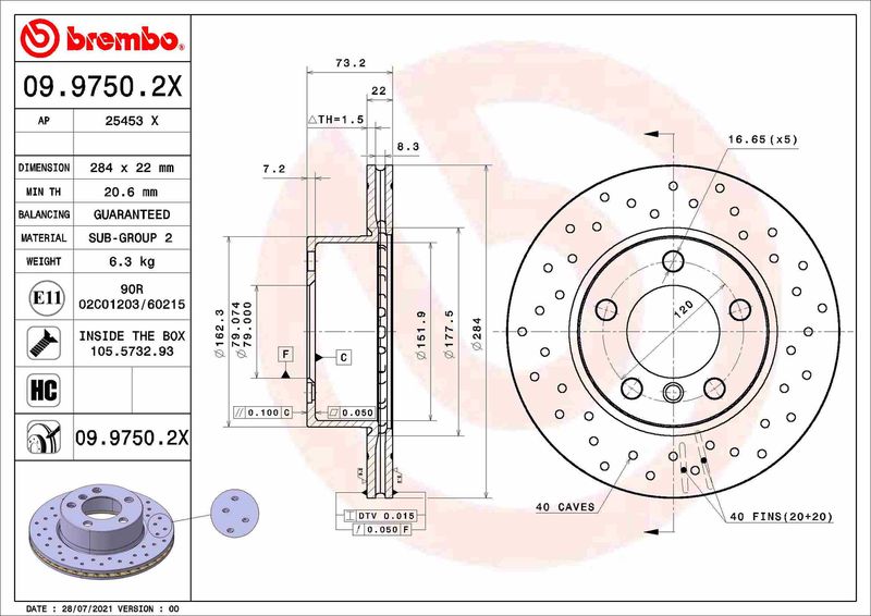 BREMBO 09.9750.2X Brake Disc