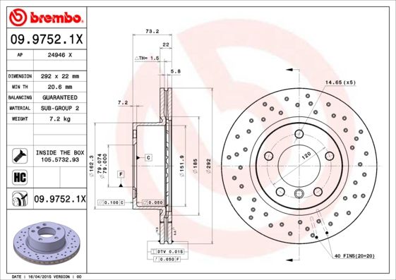 BREMBO 09.9752.1X Brake Disc