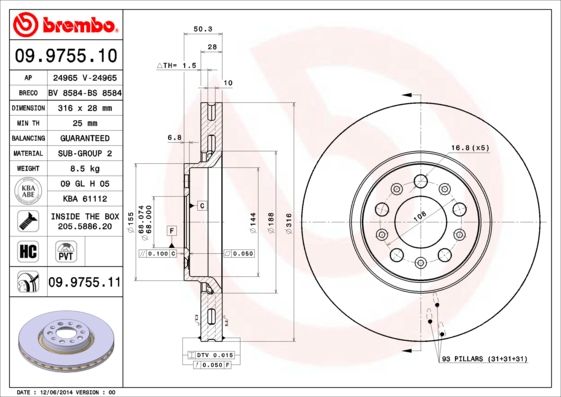 BREMBO 09.9755.10 Brake Disc
