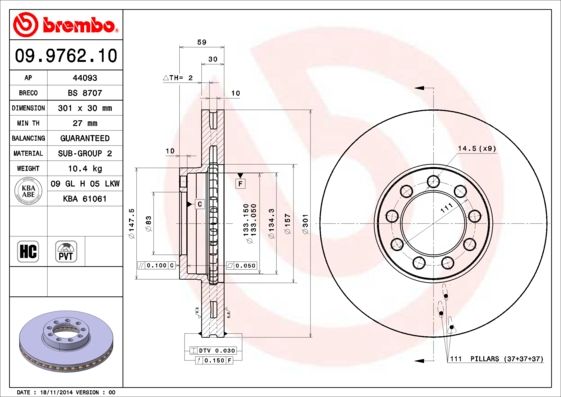 BREMBO 09.9762.10 Brake Disc