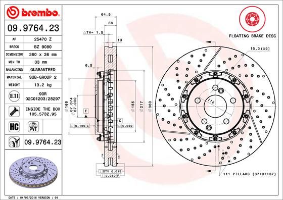BREMBO 09.9764.23 Brake Disc