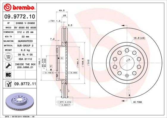 BREMBO 09.9772.10 Brake Disc