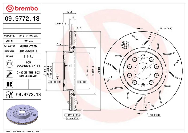 BREMBO 09.9772.1S Brake Disc