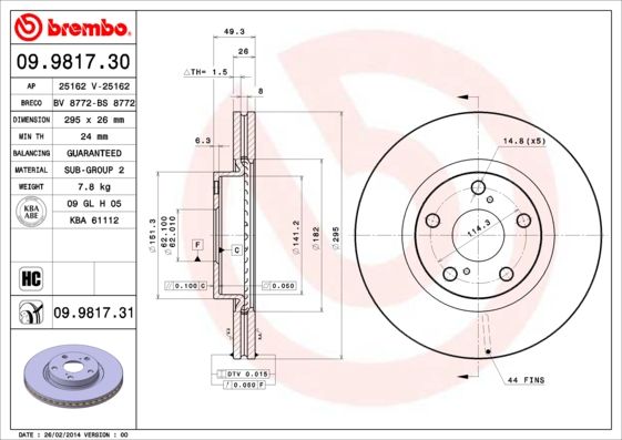 BREMBO 09.9817.30 Brake Disc