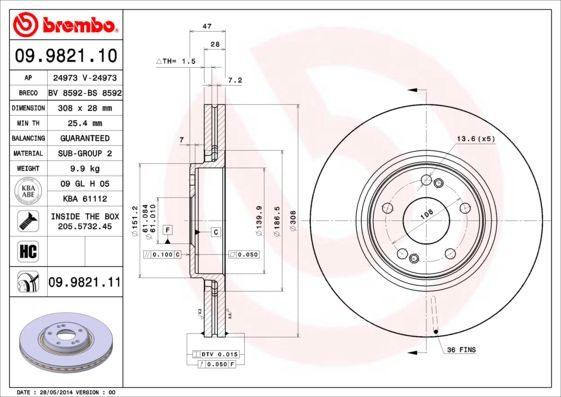 BREMBO 09.9821.11 Brake Disc