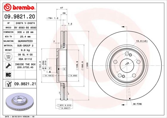 BREMBO 09.9821.20 Brake Disc