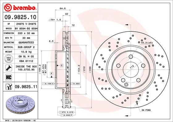 BREMBO 09.9825.11 Brake Disc