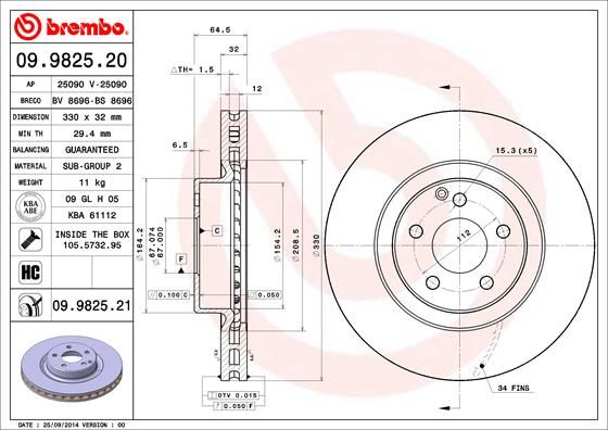 BREMBO 09.9825.21 Brake Disc