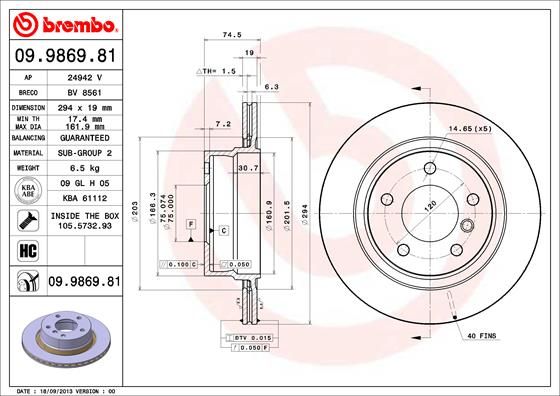 BREMBO 09.9869.81 Brake Disc