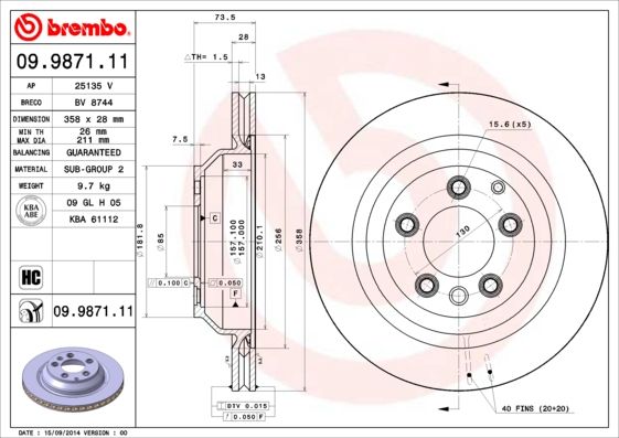 BREMBO 09.9871.11 Brake Disc