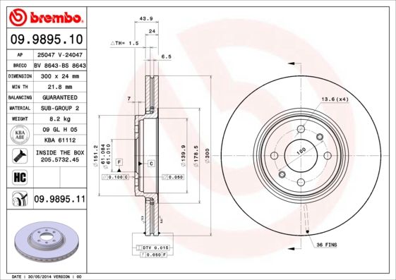BREMBO 09.9895.11 Brake Disc