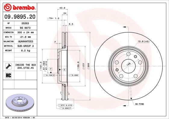 BREMBO 09.9895.20 Brake Disc