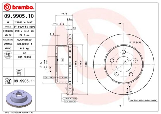 BREMBO 09.9905.10 Brake Disc