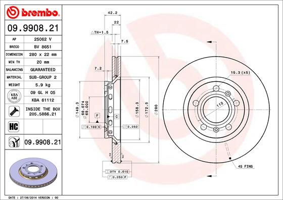 BREMBO 09.9908.21 Brake Disc