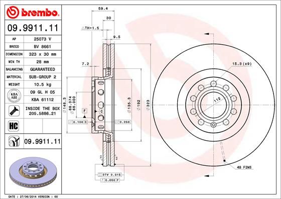 BREMBO 09.9911.11 Brake Disc