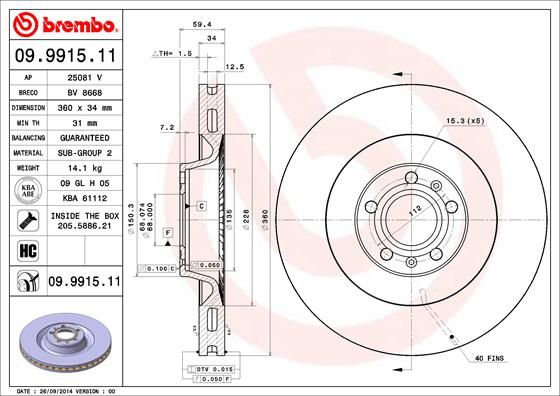 BREMBO 09.9915.11 Brake Disc