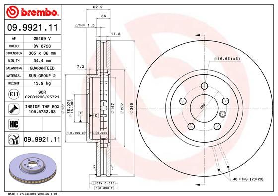 BREMBO 09.9921.11 Brake Disc