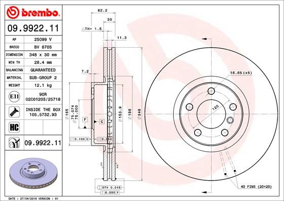BREMBO 09.9922.11 Brake Disc