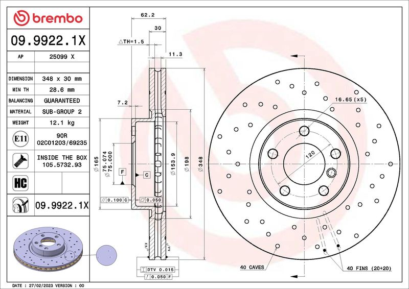 BREMBO 09.9922.1X Brake Disc