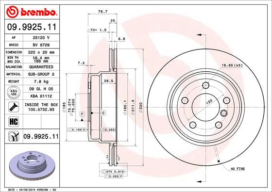 BREMBO 09.9925.11 Brake Disc