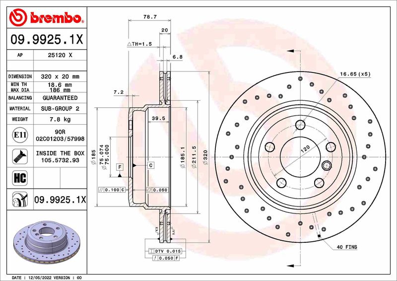 BREMBO 09.9925.1X Brake Disc