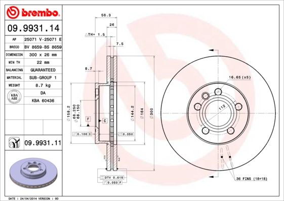 BREMBO 09.9931.11 Brake Disc