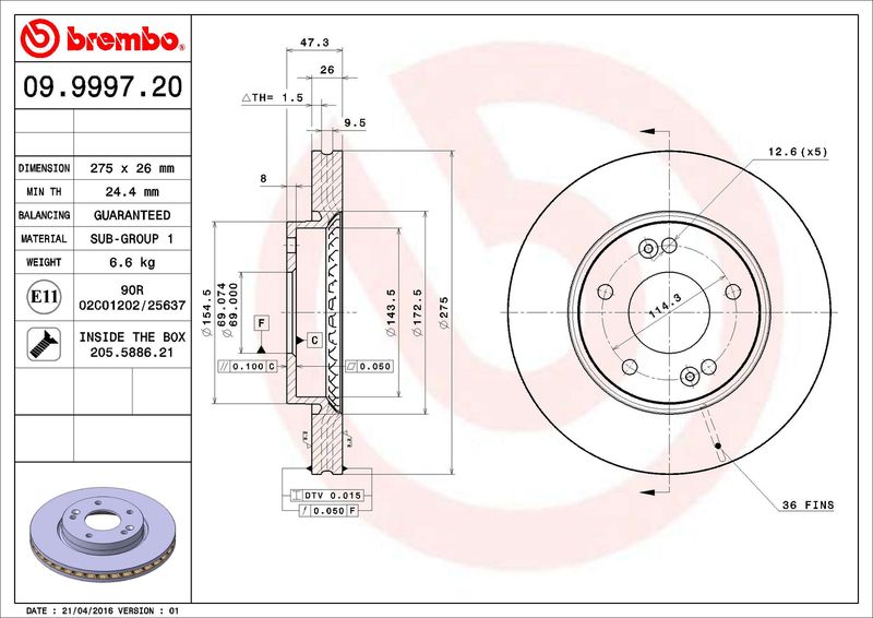 BREMBO 09.9997.20 Brake Disc