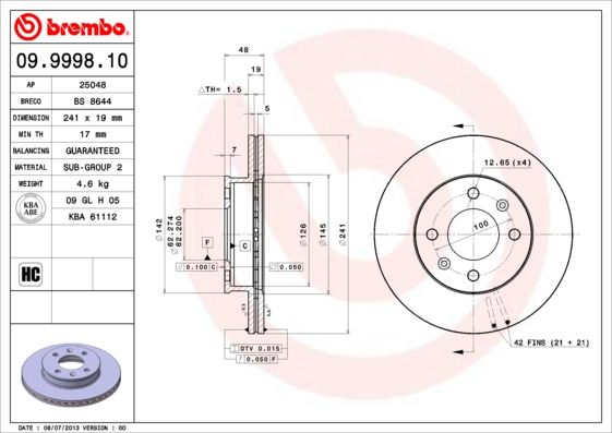 BREMBO 09.9998.10 Brake Disc