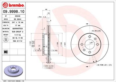 Brake Disc BREMBO 09.9998.10