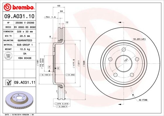 BREMBO 09.A031.11 Brake Disc