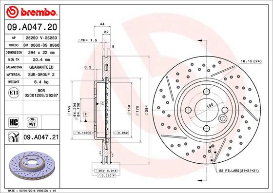 BREMBO 09.A047.21 Brake Disc