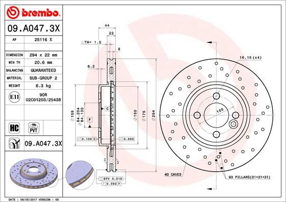 BREMBO 09.A047.3X Brake Disc