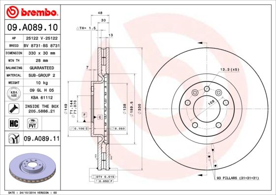 BREMBO 09.A089.10 Brake Disc