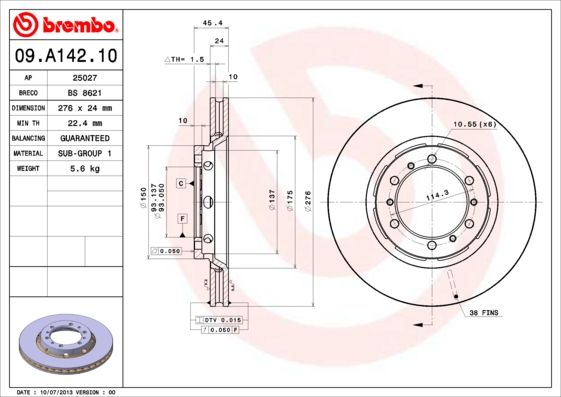 BREMBO 09.A142.10 Brake Disc