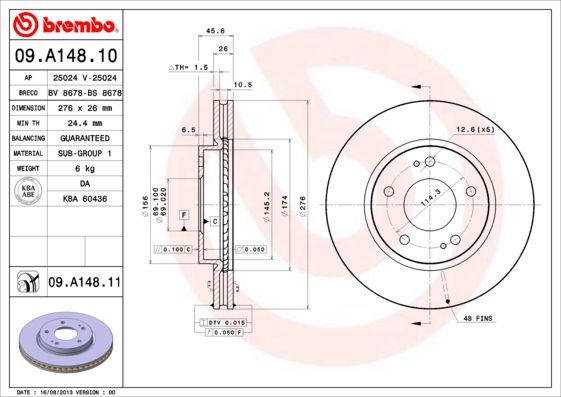 BREMBO 09.A148.11 Brake Disc