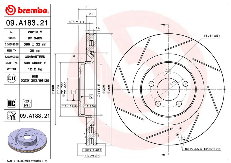 BREMBO 09.A183.21 Brake Disc