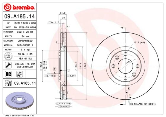 BREMBO 09.A185.14 Brake Disc