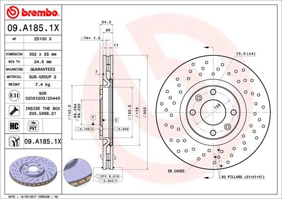 BREMBO 09.A185.1X Brake Disc