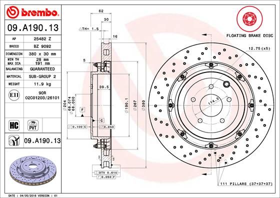 BREMBO 09.A190.13 Brake Disc