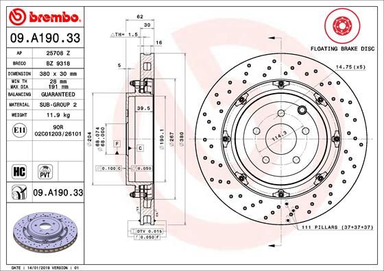 BREMBO 09.A190.33 Brake Disc