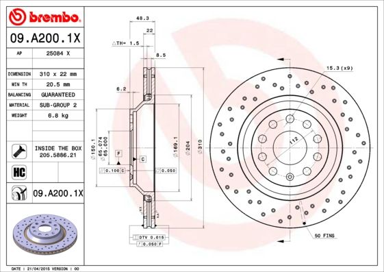BREMBO 09.A200.1X Brake Disc
