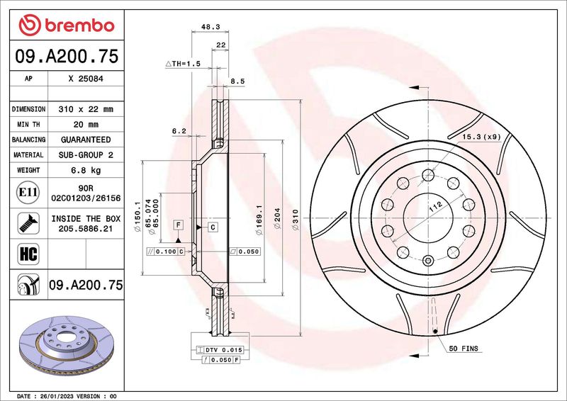 BREMBO 09.A200.75 Brake Disc