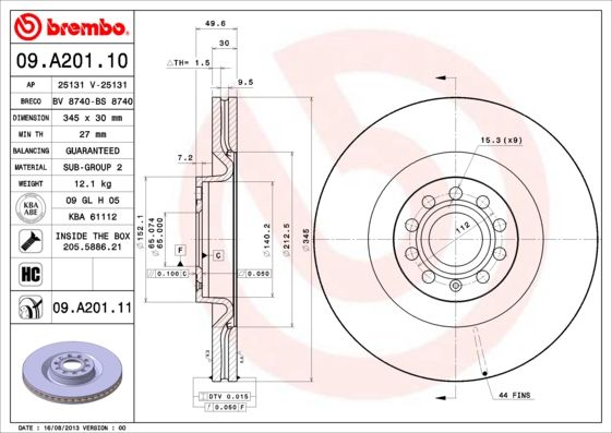 BREMBO 09.A201.10 Brake Disc