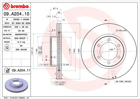 BREMBO 09.A204.11 Brake Disc